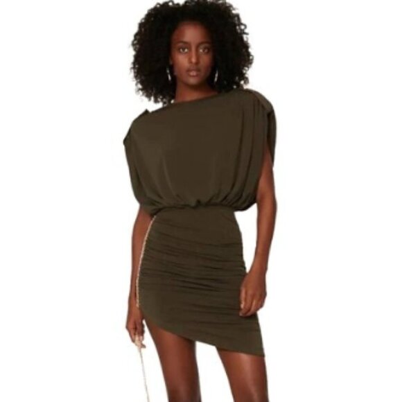 Retrofête Chessie Bodycon Chain Mini Night Out Dress in Olive sz L - Picture 1 of 6